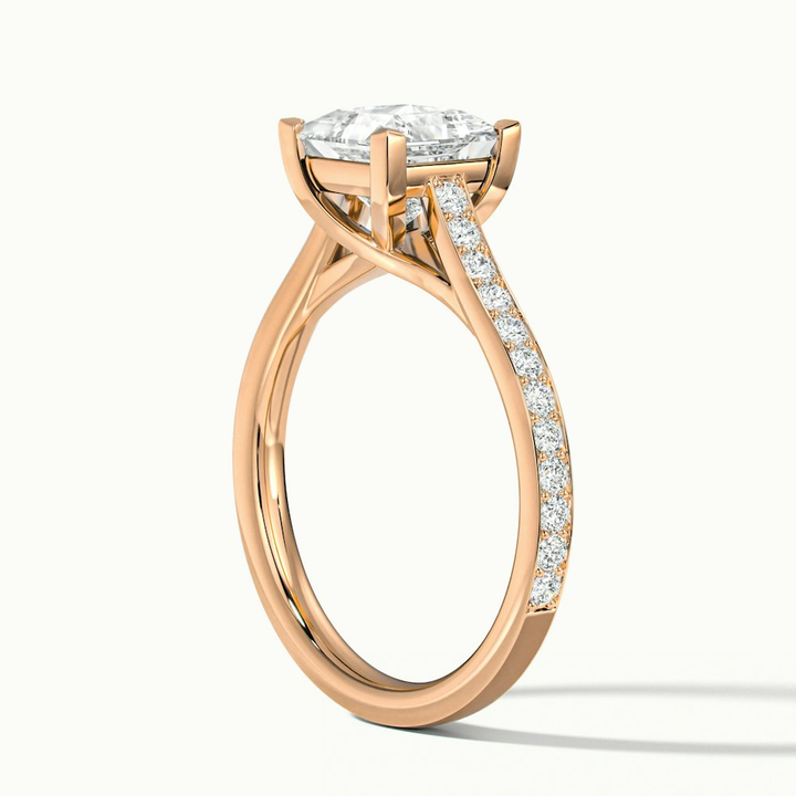 Tia 4.5 Carat Princess Cut Solitaire Pave Moissanite Engagement Ring in 14k Rose Gold