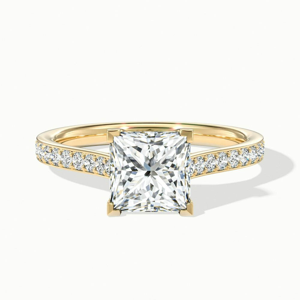 Tia 4.5 Carat Princess Cut Solitaire Pave Moissanite Engagement Ring in 10k Yellow Gold