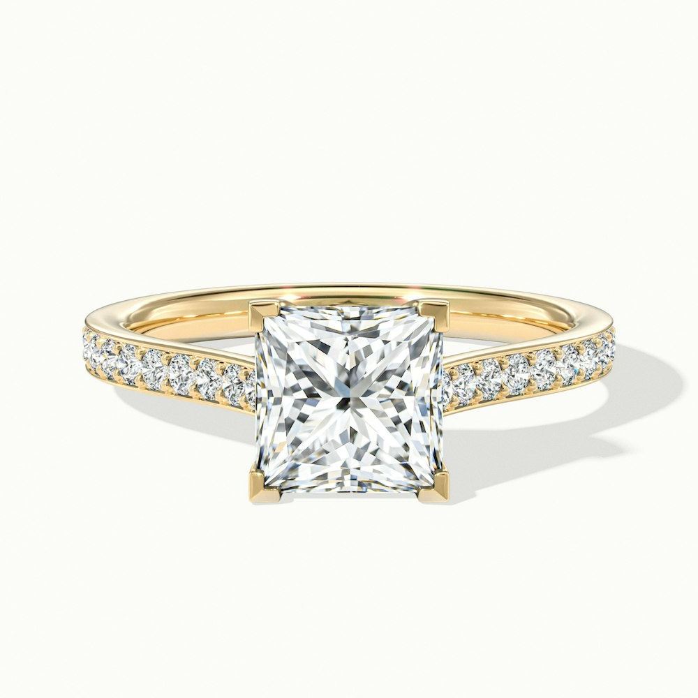 Tia 3 Carat Princess Cut Solitaire Pave Moissanite Engagement Ring in 10k Yellow Gold