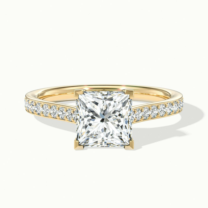 Tia 1.5 Carat Princess Cut Solitaire Pave Moissanite Engagement Ring in 18k Yellow Gold
