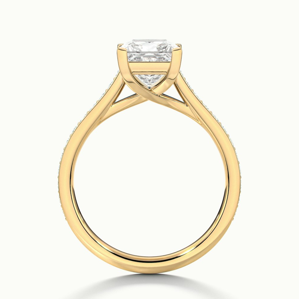 Asta 4.5 Carat Princess Cut Solitaire Pave Lab Grown Diamond Ring in 14k Yellow Gold