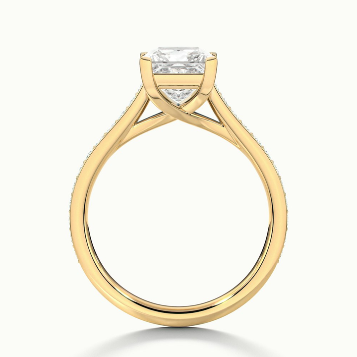 Asta 4.5 Carat Princess Cut Solitaire Pave Lab Grown Diamond Ring in 14k Yellow Gold