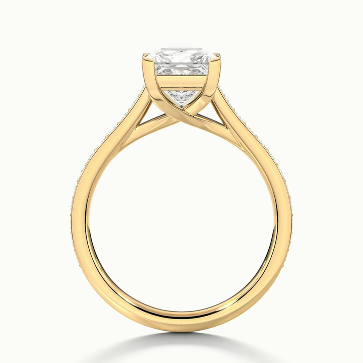 Tia 1.5 Carat Princess Cut Solitaire Pave Moissanite Engagement Ring in 18k Yellow Gold