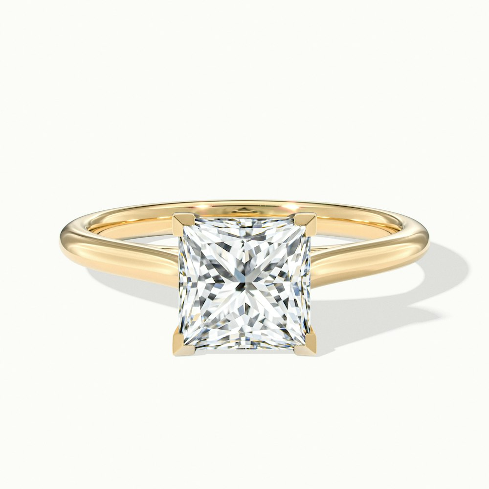 Lux 3 Carat Princess Cut Solitaire Moissanite Engagement Ring in 10k Yellow Gold