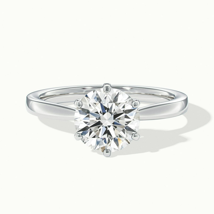 Elle 2 Carat Round Solitaire Moissanite Engagement Ring in 18k White Gold