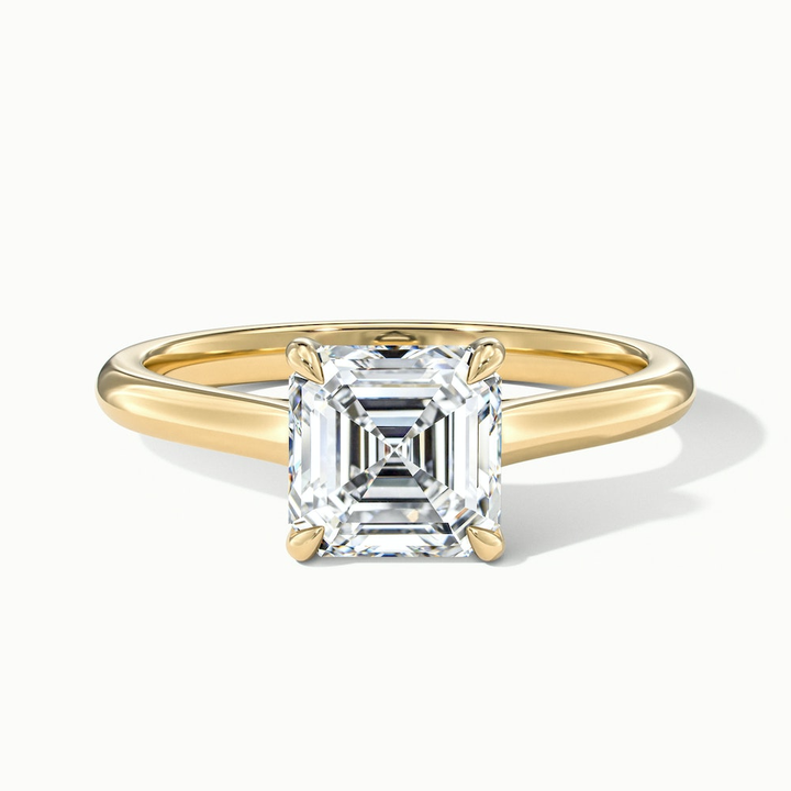 April 3.5 Carat Asscher Cut Solitaire Lab Grown Diamond Ring in 10k Yellow Gold