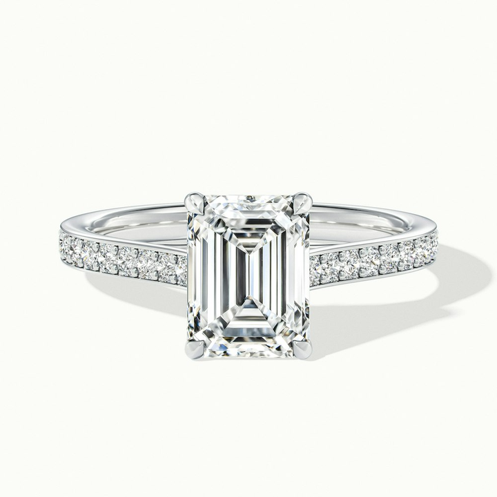 Faye 1 Carat Emerald Cut Solitaire Pave Lab Grown Engagement Ring in 10k White Gold