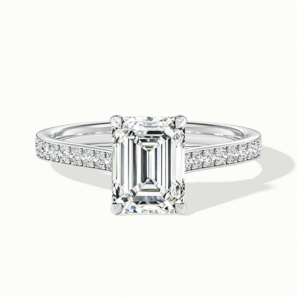 Enni 1 Carat Emerald Cut Solitaire Pave Moissanite Diamond Ring in Platinum