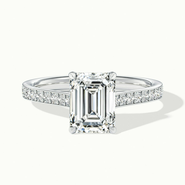 Enni 1.5 Carat Emerald Cut Solitaire Pave Moissanite Diamond Ring in 10k White Gold