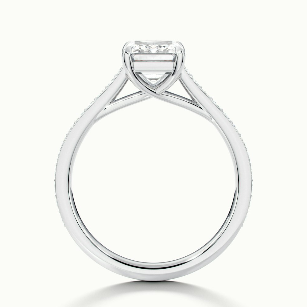 Faye 4.5 Carat Emerald Cut Solitaire Pave Lab Grown Engagement Ring in 18k White Gold