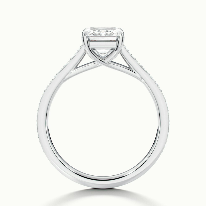 Faye 1.5 Carat Emerald Cut Solitaire Pave Lab Grown Engagement Ring in 18k White Gold