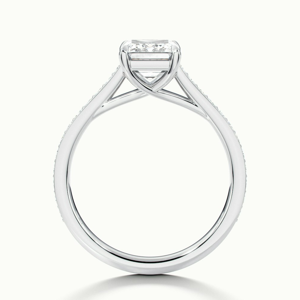 Enni 1.5 Carat Emerald Cut Solitaire Pave Moissanite Diamond Ring in 10k White Gold