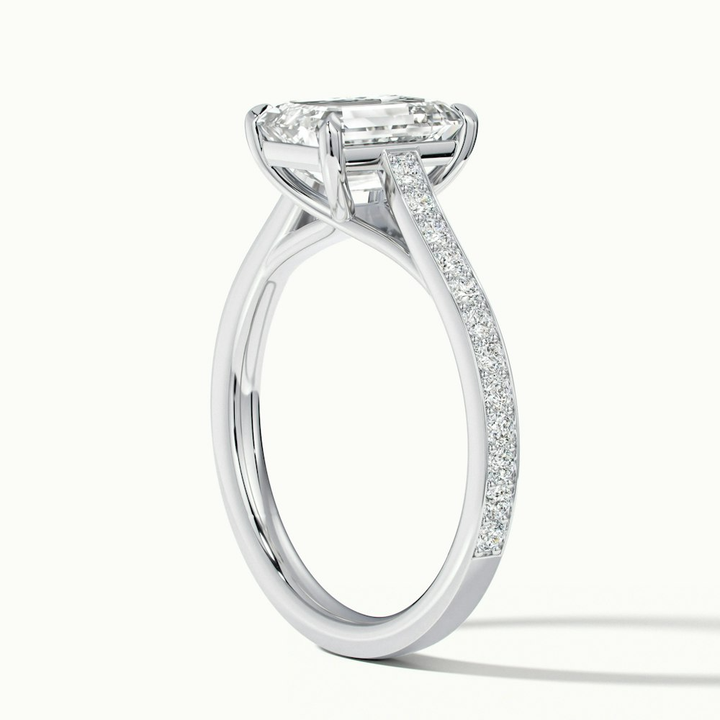 Enni 2 Carat Emerald Cut Solitaire Pave Moissanite Diamond Ring in 10k White Gold