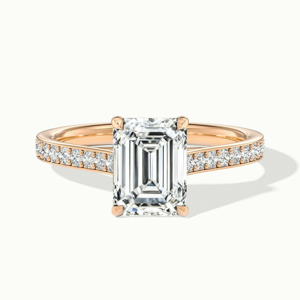 Zeta 9 Carat Emerald Cut Solitaire Pave Moissanite Engagement Ring in 10k Rose Gold