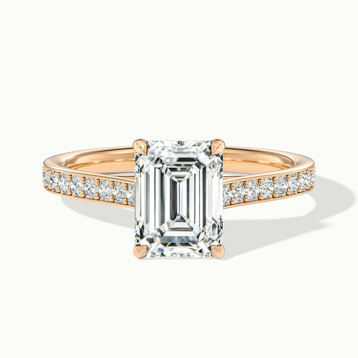 Enni 4 Carat Emerald Cut Solitaire Pave Moissanite Diamond Ring in 10k Rose Gold