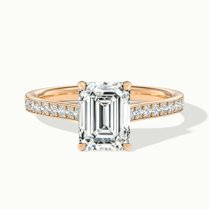 Faye 3.5 Carat Emerald Cut Solitaire Pave Lab Grown Engagement Ring in 10k Rose Gold