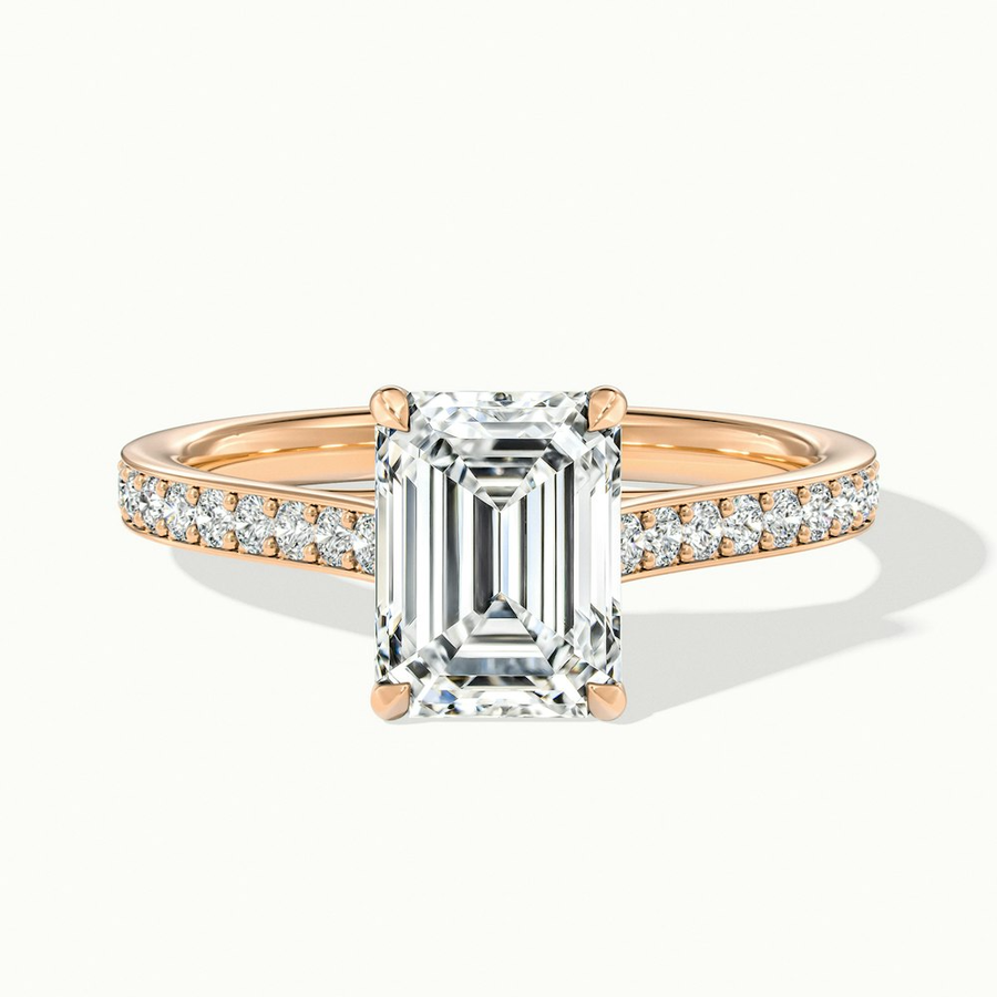 1 Carat Emerald Cut SolitairePave Moissanite Ring