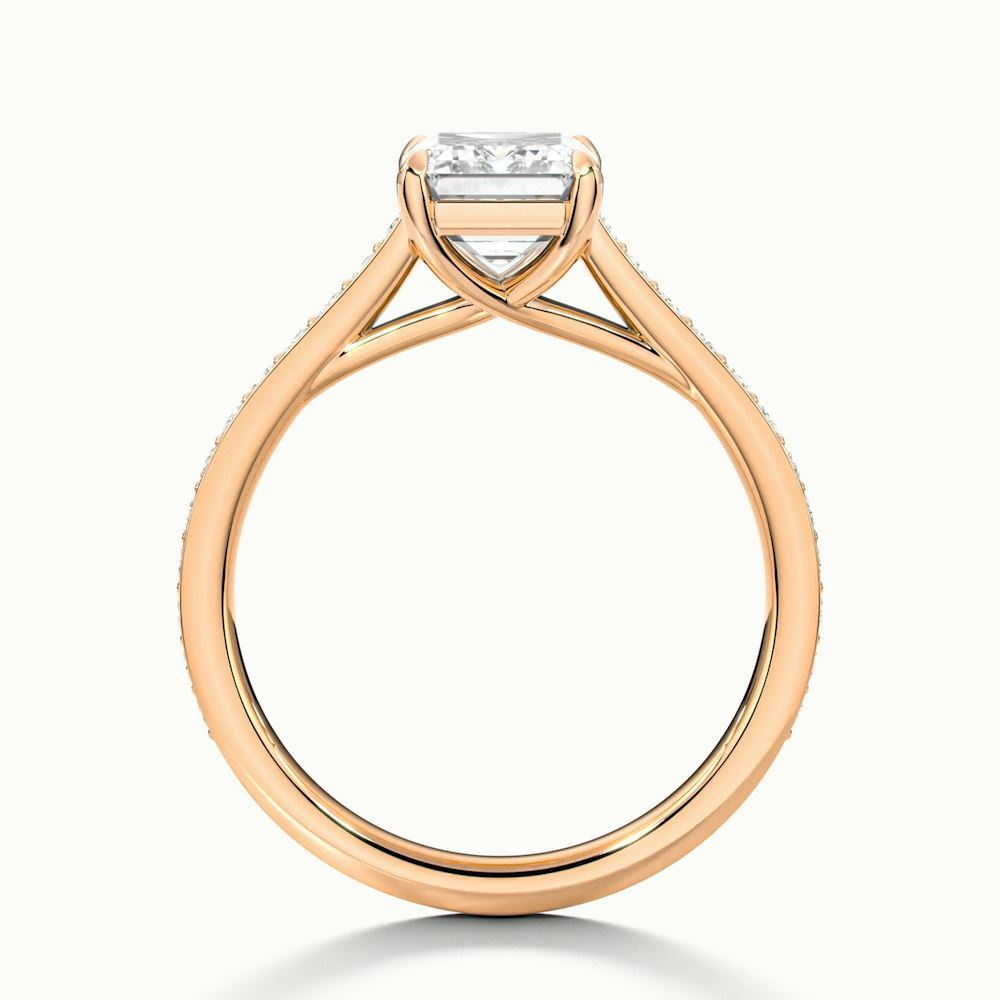 Faye 3 Carat Emerald Cut Solitaire Pave Lab Grown Engagement Ring in 10k Rose Gold