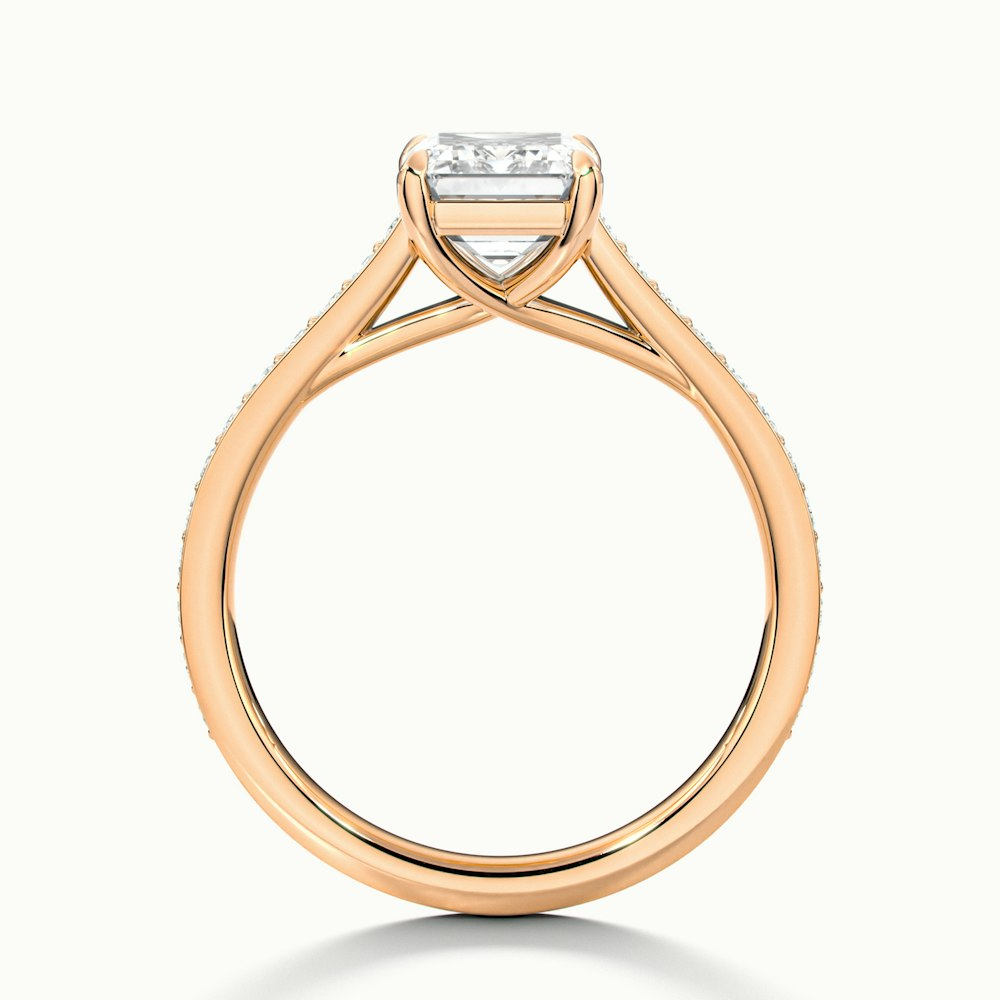 Faye 1 Carat Emerald Cut Solitaire Pave Lab Grown Engagement Ring in 10k Rose Gold