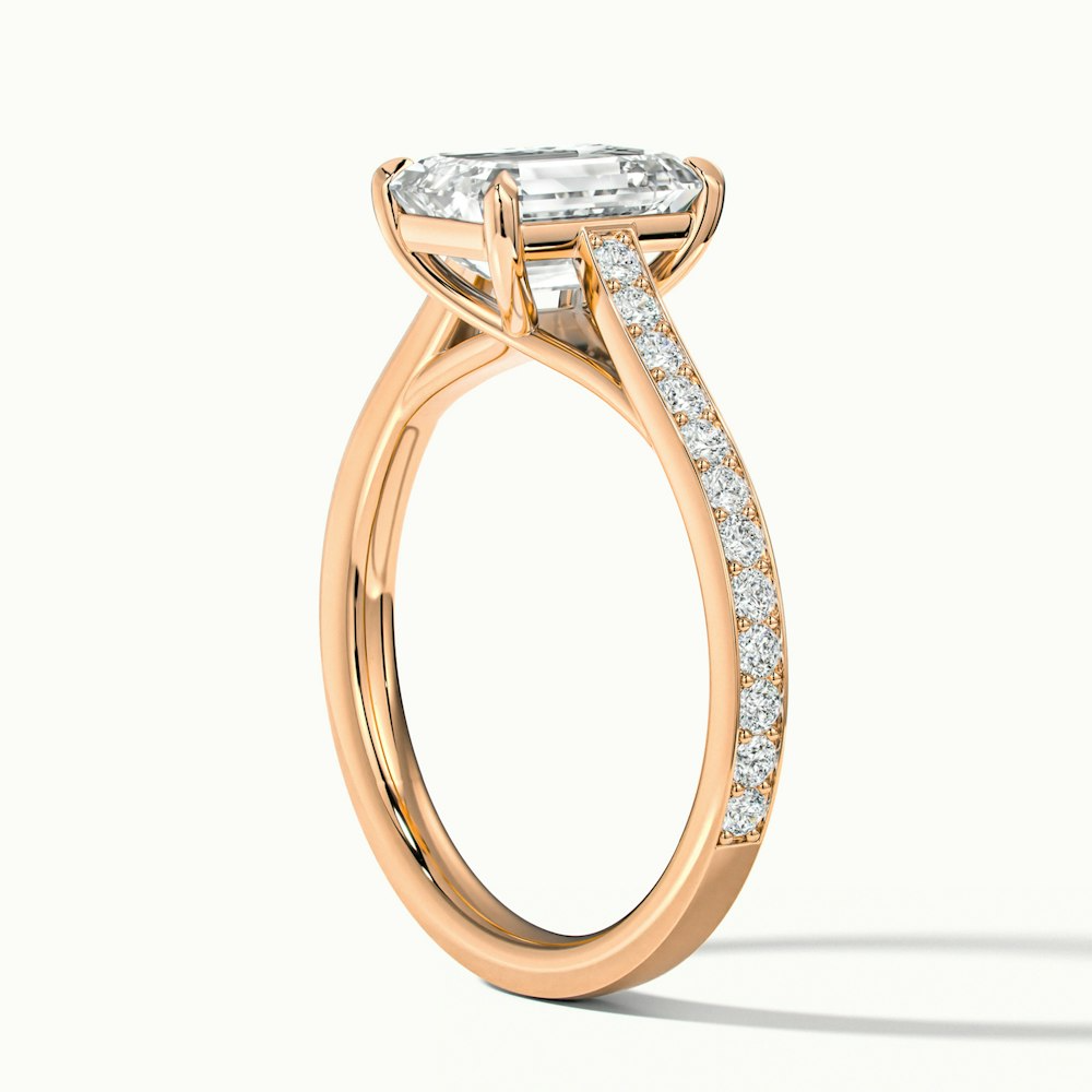 Faye 2 Carat Emerald Cut Solitaire Pave Lab Grown Engagement Ring in 14k Rose Gold