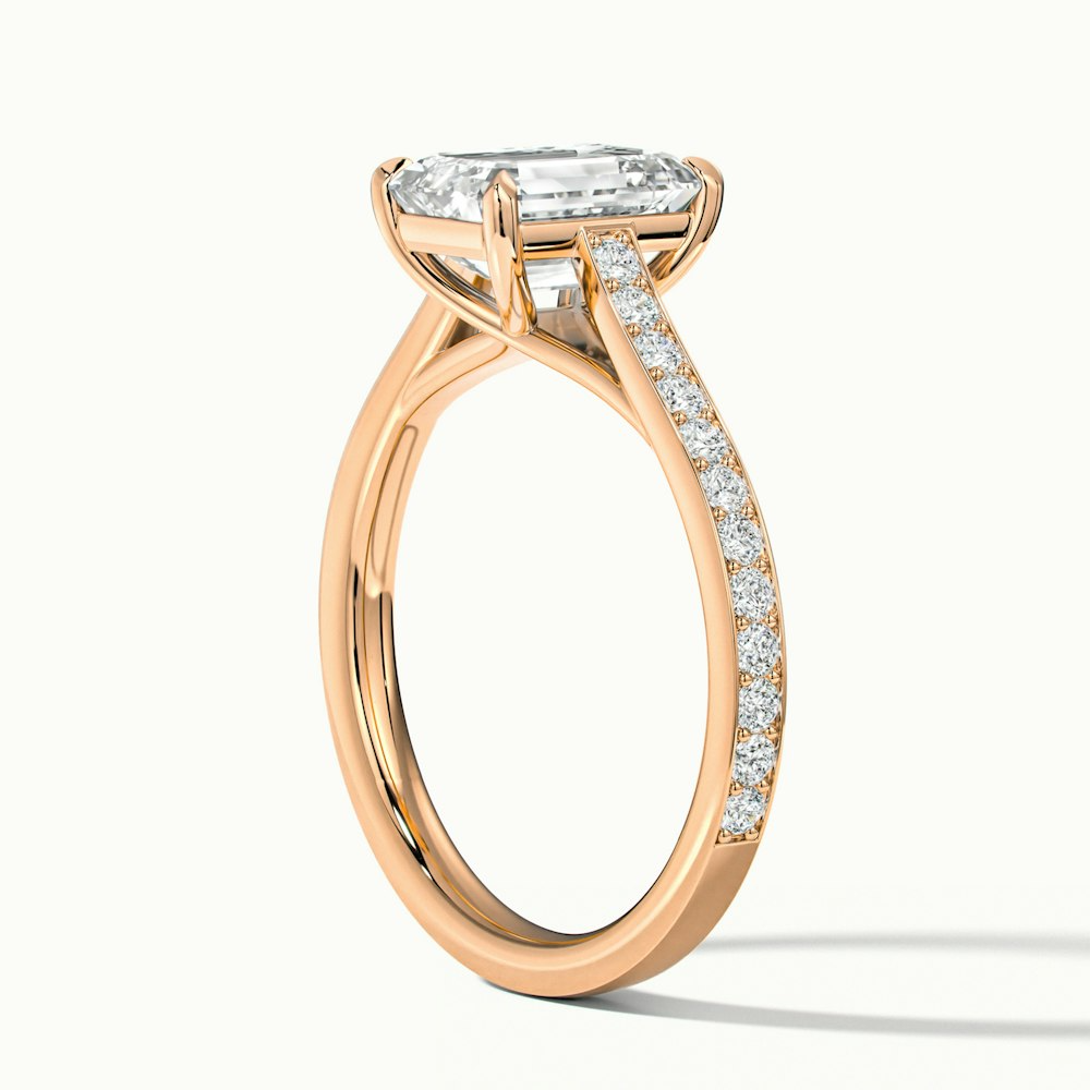 Faye 1 Carat Emerald Cut Solitaire Pave Lab Grown Engagement Ring in 10k Rose Gold