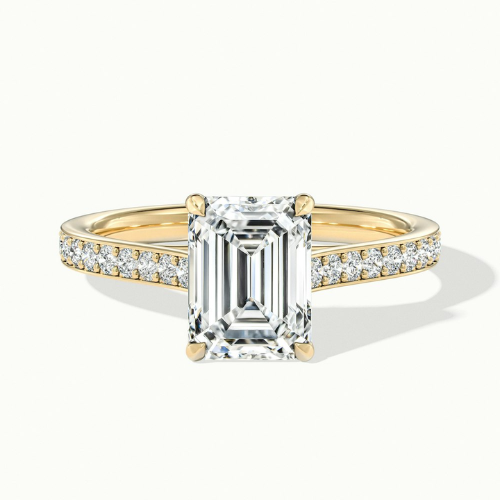 Faye 1 Carat Emerald Cut Solitaire Pave Lab Grown Engagement Ring in 18k Yellow Gold