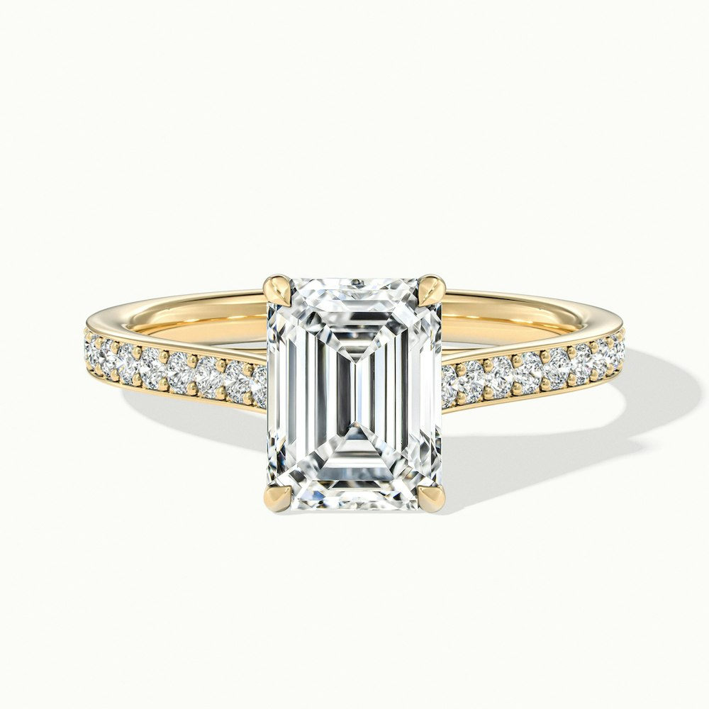 Zeta 7 Carat Emerald Cut Solitaire Pave Moissanite Engagement Ring in 18k Yellow Gold