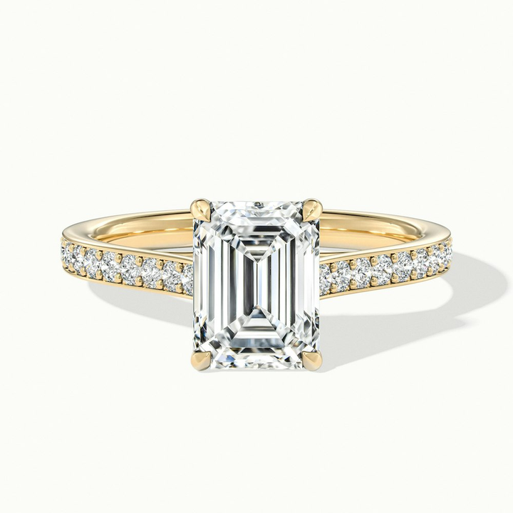 Enni 4 Carat Emerald Cut Solitaire Pave Moissanite Diamond Ring in 10k Yellow Gold