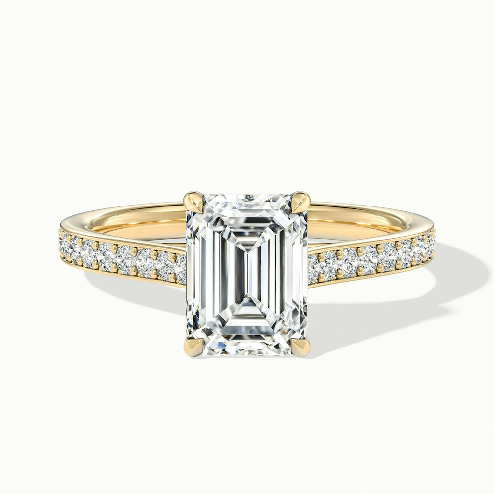 Enni 5 Carat Emerald Cut Solitaire Pave Moissanite Diamond Ring in 10k Yellow Gold