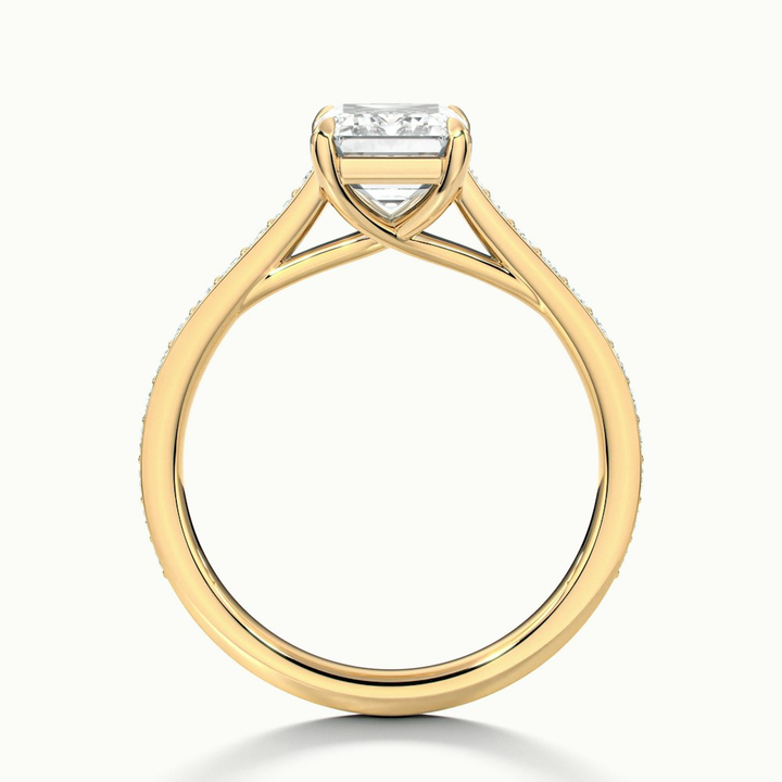 Enni 3 Carat Emerald Cut Solitaire Pave Moissanite Diamond Ring in 18k Yellow Gold