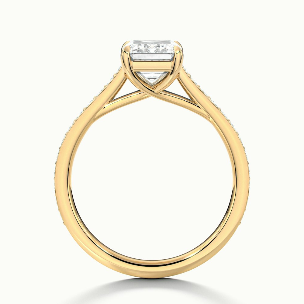 Enni 1.5 Carat Emerald Cut Solitaire Pave Moissanite Diamond Ring in 10k Yellow Gold