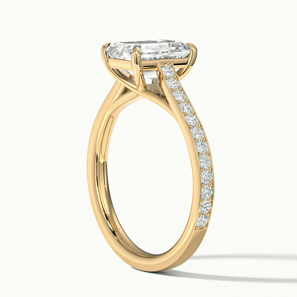Enni 3 Carat Emerald Cut Solitaire Pave Moissanite Diamond Ring in 14k Yellow Gold