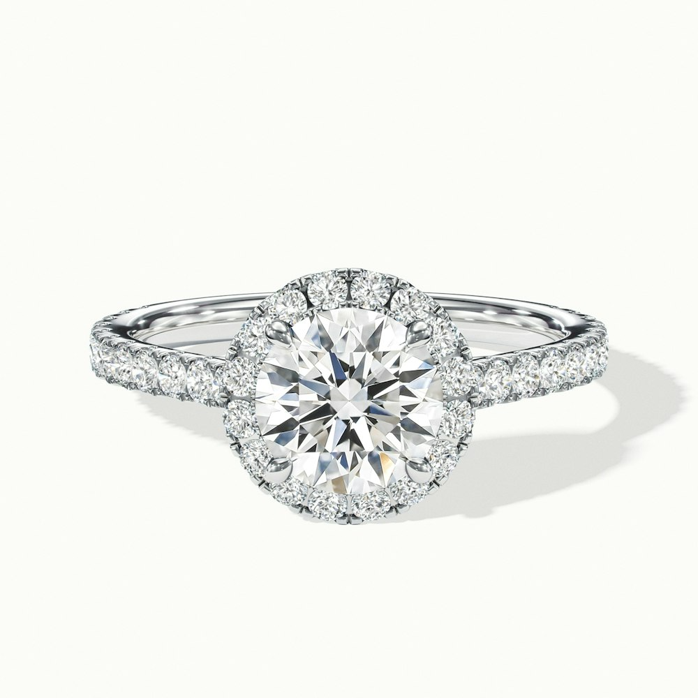 Pearl 3 Carat Round Halo Pave Moissanite Diamond Ring in 14k White Gold