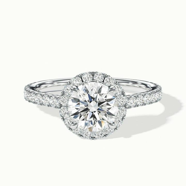 Pearl 1 Carat Round Halo Pave Moissanite Diamond Ring in 10k White Gold