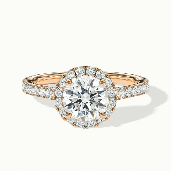 Pearl 5.5 Carat Round Halo Pave Moissanite Diamond Ring in 14k Rose Gold