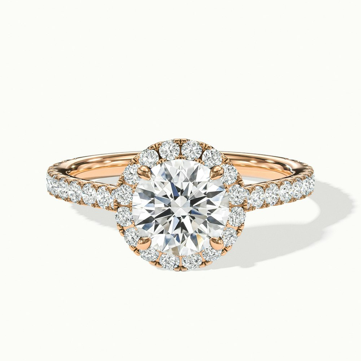 Ava 1 Carat Round Halo Pave Lab Grown Engagement Ring in 18k Rose Gold