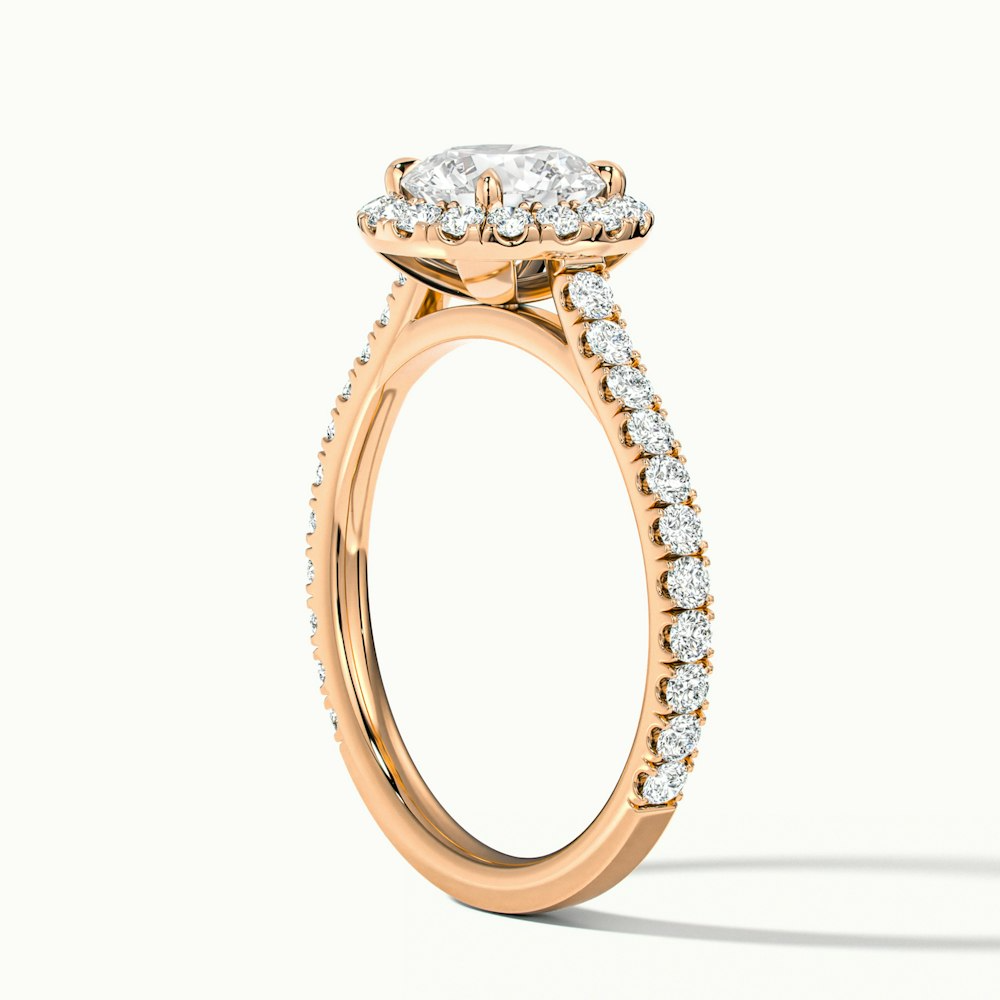 Pearl 3 Carat Round Halo Pave Moissanite Diamond Ring in 18k Rose Gold