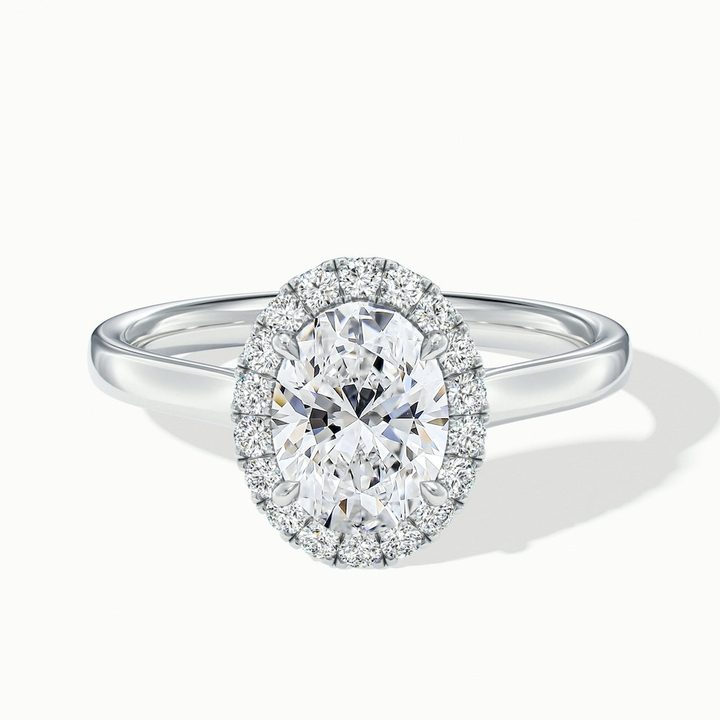 Mira 2.5 Carat Oval Halo Lab Grown Engagement Ring in 18k White Gold