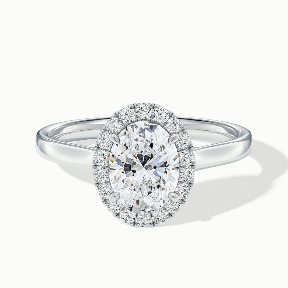 Tacy 10 Carat Oval Halo Moissanite Engagement Ring in 18k White Gold