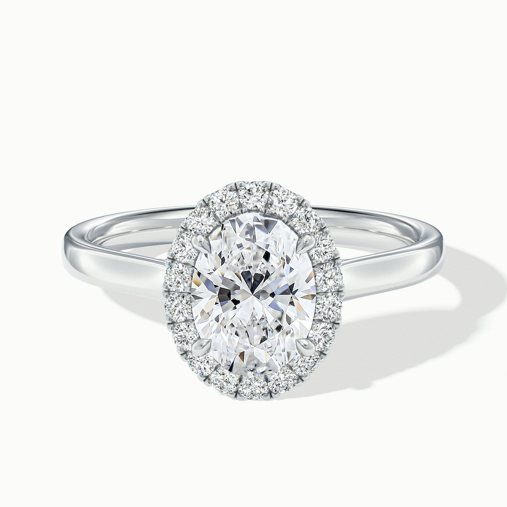 Mira 5 Carat Oval Halo Lab Grown Engagement Ring in 10k White Gold