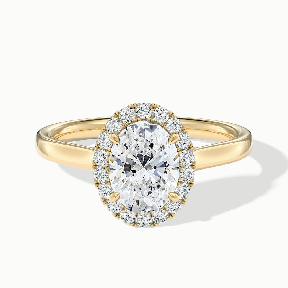 Tacy 8 Carat Oval Halo Moissanite Engagement Ring in 18k Yellow Gold