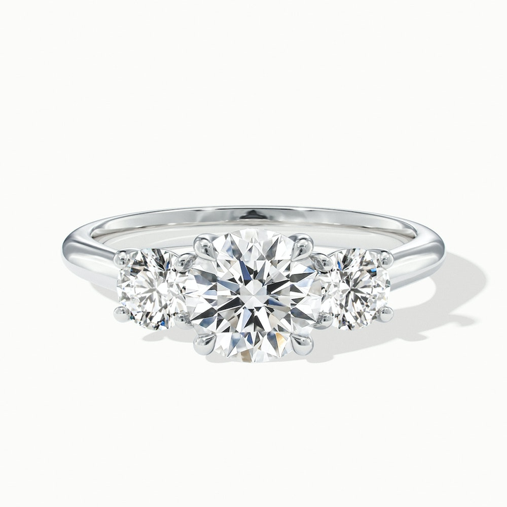 Olive 4 Carat Round 3 Stone Moissanite Diamond Ring in 10k White Gold