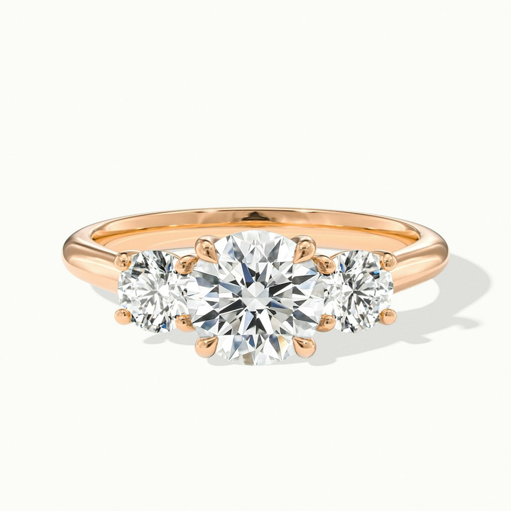 Olive 4 Carat Round 3 Stone Moissanite Diamond Ring in 10k Rose Gold