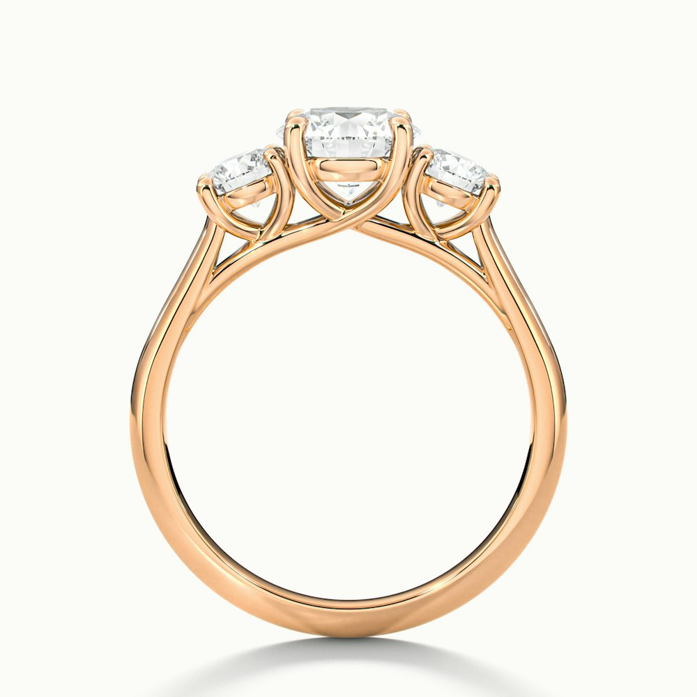 Olive 3 Carat Round 3 Stone Moissanite Diamond Ring in 18k Rose Gold