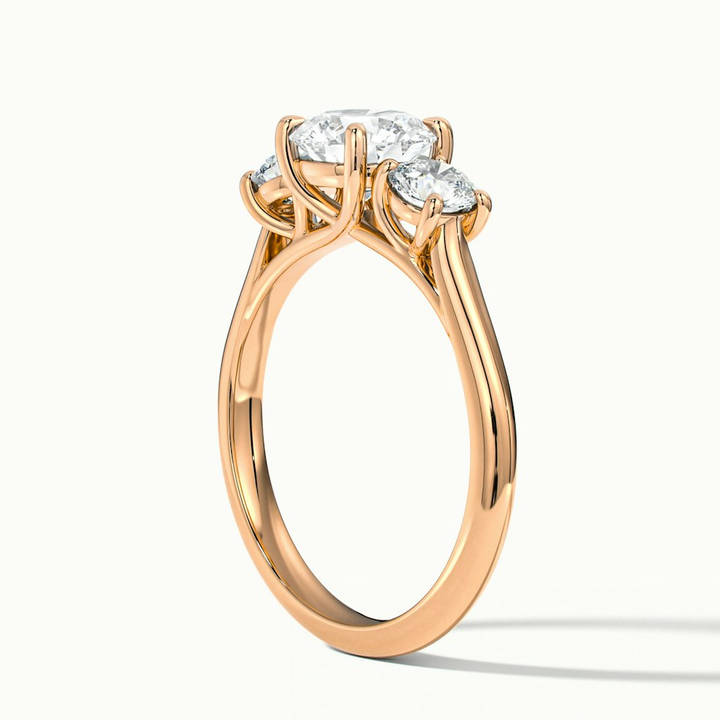 Olive 2 Carat Round 3 Stone Moissanite Diamond Ring in 18k Rose Gold