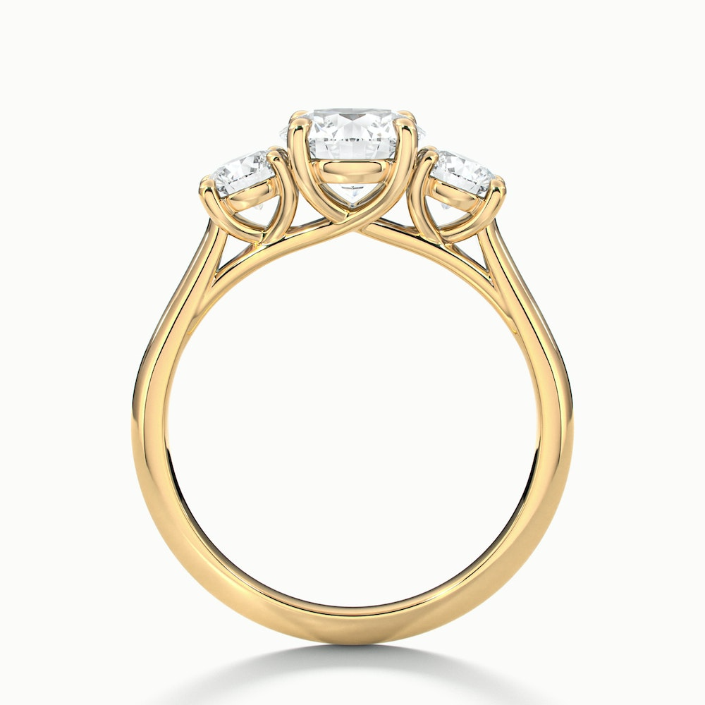 Olive 3.5 Carat Round 3 Stone Moissanite Diamond Ring in 18k Yellow Gold