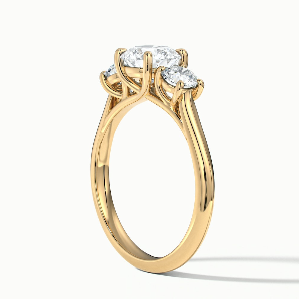 Lyra 2.5 Carat Round 3 Stone Lab Grown Engagement Ring in 14k Yellow Gold