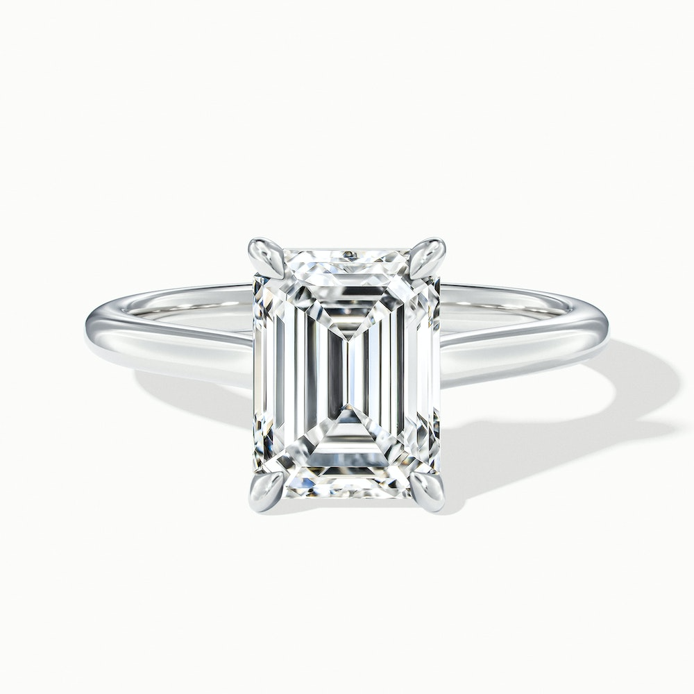 Lea 4 Carat Emerald Cut Solitaire Moissanite Diamond Ring in 18k White Gold