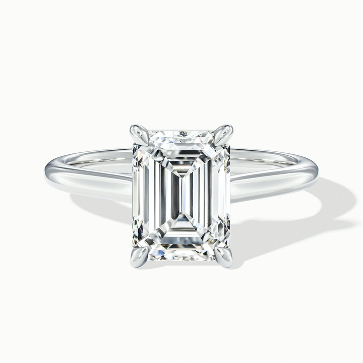 Lea 4 Carat Emerald Cut Solitaire Moissanite Diamond Ring in 18k White Gold