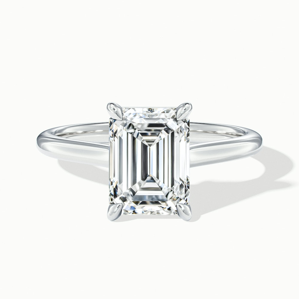 Lea 3 Carat Emerald Cut Solitaire Moissanite Diamond Ring in 10k White Gold